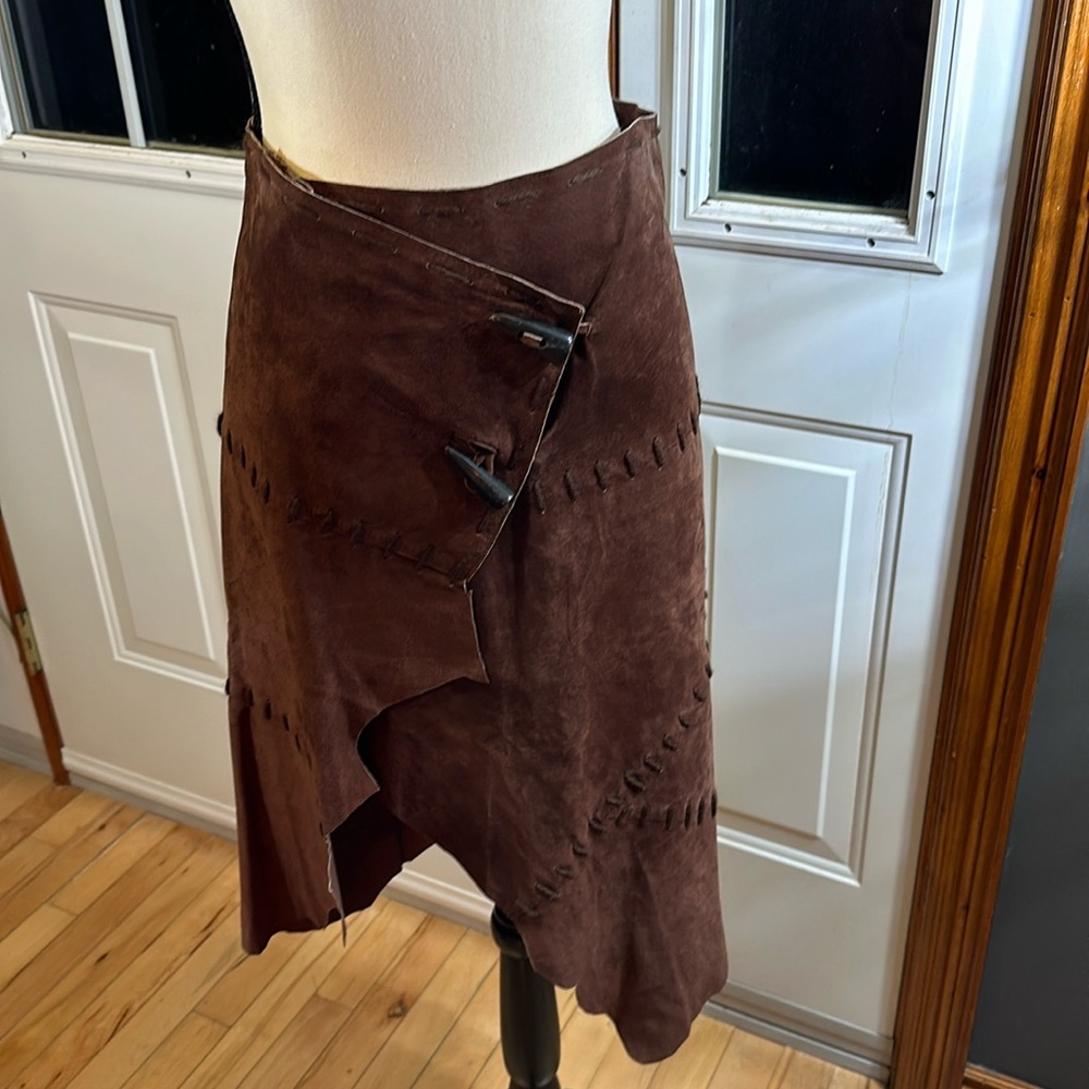 Hello Suede Patchwork Ragged Hem Skirt